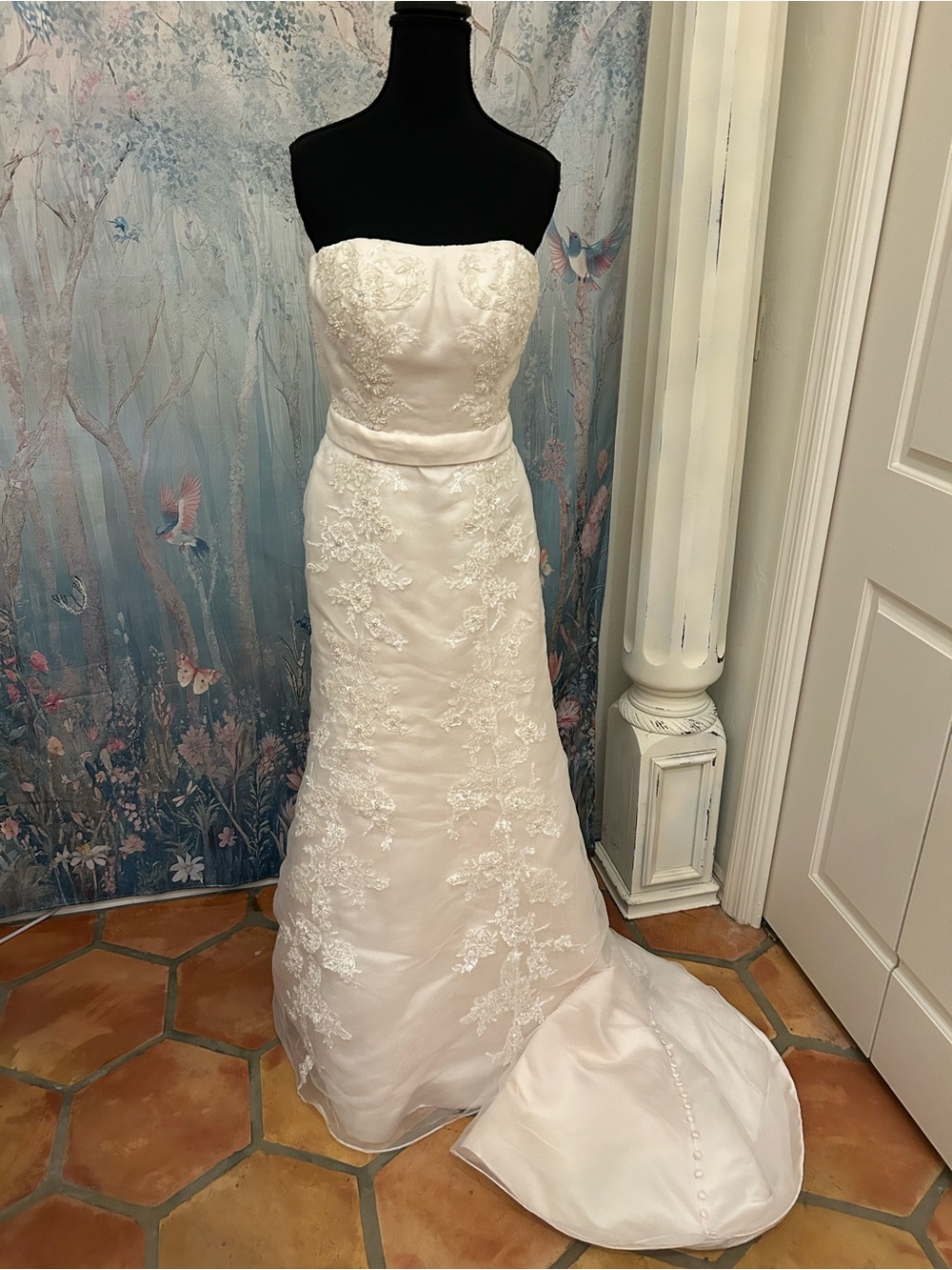 Christina Wu Strapless Ivory Lace A-Line beaded Wedding Dress and matching veil